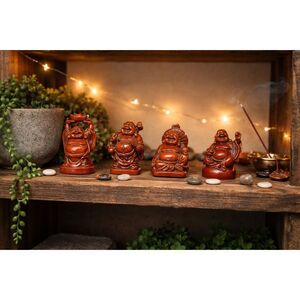 Set 4 Laughing Buddha Figurines Resin Feng Shui Budai Statues 2" Sm Chip on Hat